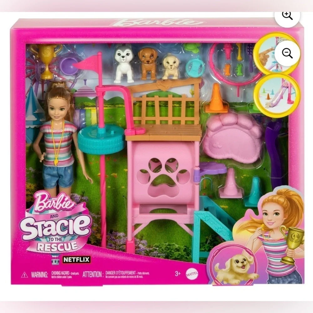 Barbie and Stacie to The Rescue Puppy Playground Playset with Doll, 3 Pet Dog